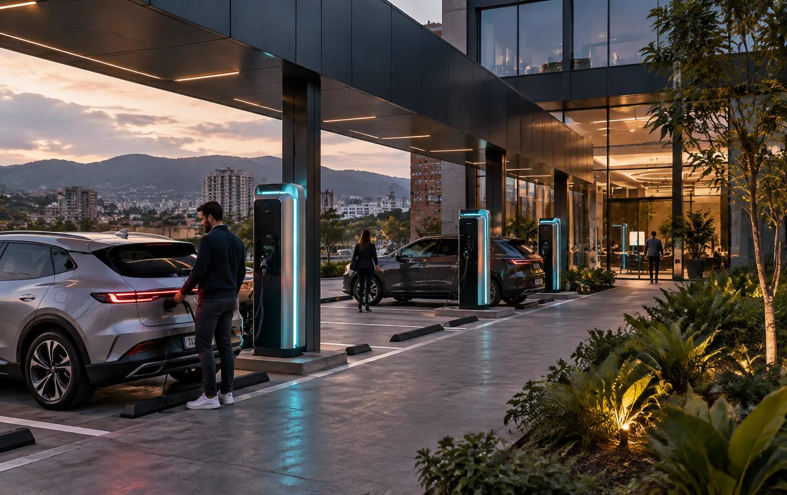 Centro comercial colombiano con estaciones de carga eléctrica